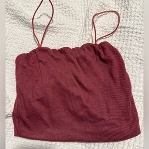 Women's Ribbed Spaghetti Strap Tank Top - Burgundy